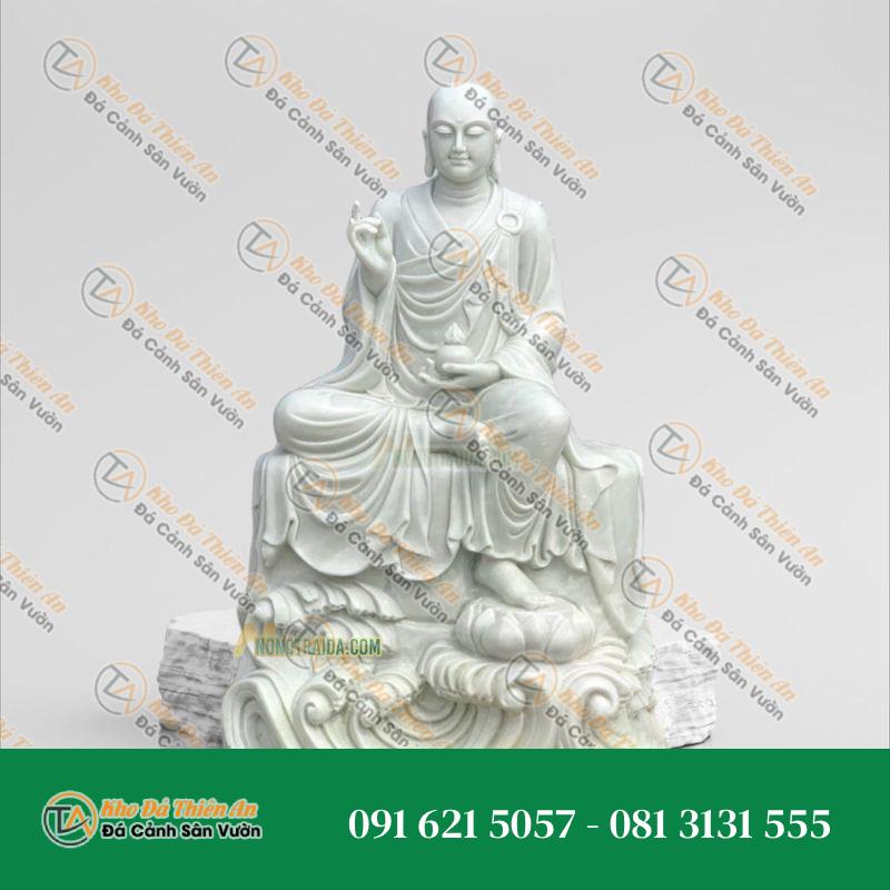 Tượng Mục Kiền Liên Ngồi Bằng Đá Trắng Xanh | Kích Thước 176cm, Tâm Linh & Trang Nghiêm