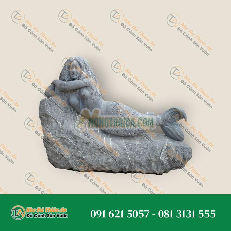 Tượng Nàng Tiên Cá Đá Cẩm Thạch Đen Bỉ – Huyền Bí & Quyến Rũ – Khodathienan.com