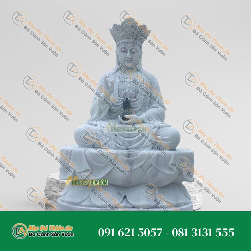 Tượng Địa Tạng Bồ Tát Ngồi – Đá Trắng Vân 108cm – Khodathienan.com