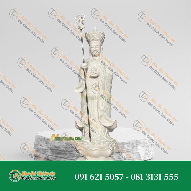 Tượng Ngài Địa Tạng Vương Bồ Tát Ngồi Bằng Đá Trắng Xanh – Cao 94cm