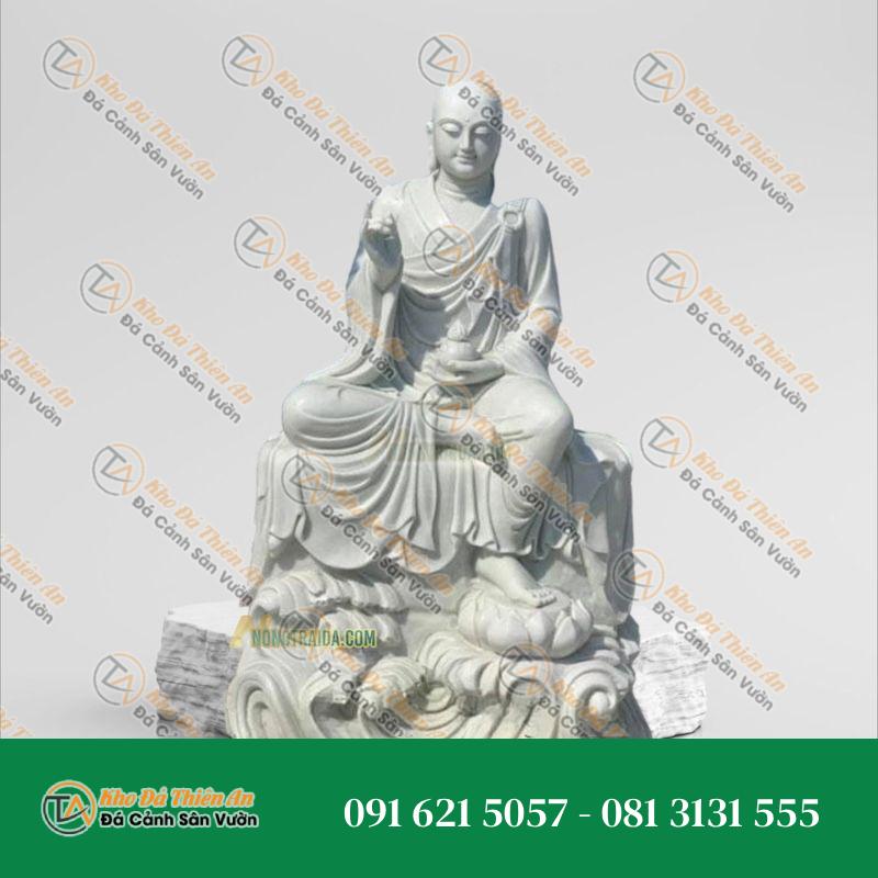 Tượng Ngài Mục Kiền Liên Ngồi Bằng Đá Trắng | Kích Thước 180cm, Tâm Linh & Uy Nghiêm