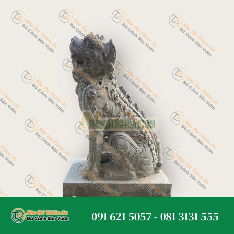 Tượng Nghê Đá Cổ Đặt Cổng Đá Xám Cao 80cm – Trấn Trạch & Phong Thủy