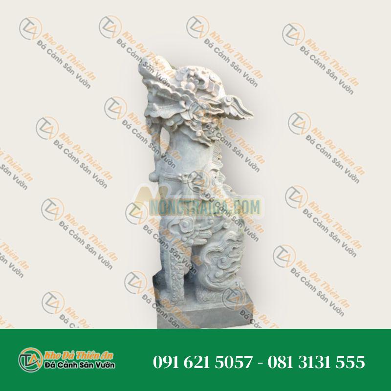 Tượng Nghê Đá Xanh Đen Cao 42cm – Bảo Vệ & Trấn Trạch Phong Thủy