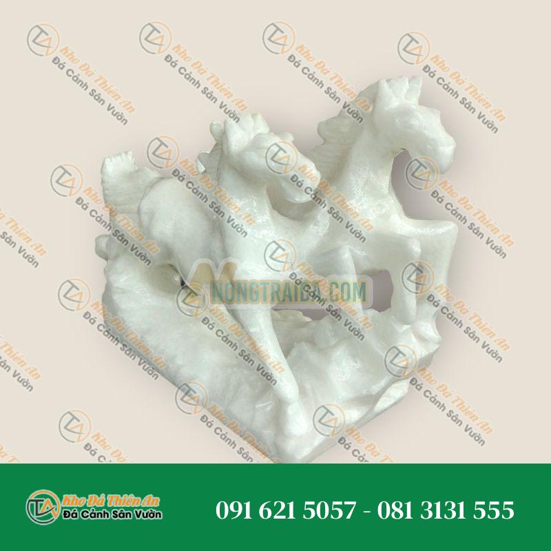 Cặp Tượng Ngựa Song Mã Đá Cẩm Thạch Trắng – Công Danh & Tài Lộc