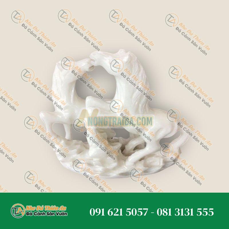 Tượng Ngựa Phong Thủy Đá Cẩm Thạch Trắng 25cm – Rước Công Danh & Tài Lộc