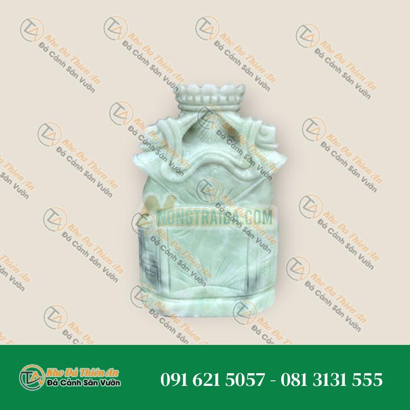 Tượng Ông Thần Tài Kim Tiền Cầm Thỏi Vàng Kim Nguyên Bảo Đá Cẩm Thạch Trắng Xanh – Cao 20cm | Phong Thủy Tài Lộc