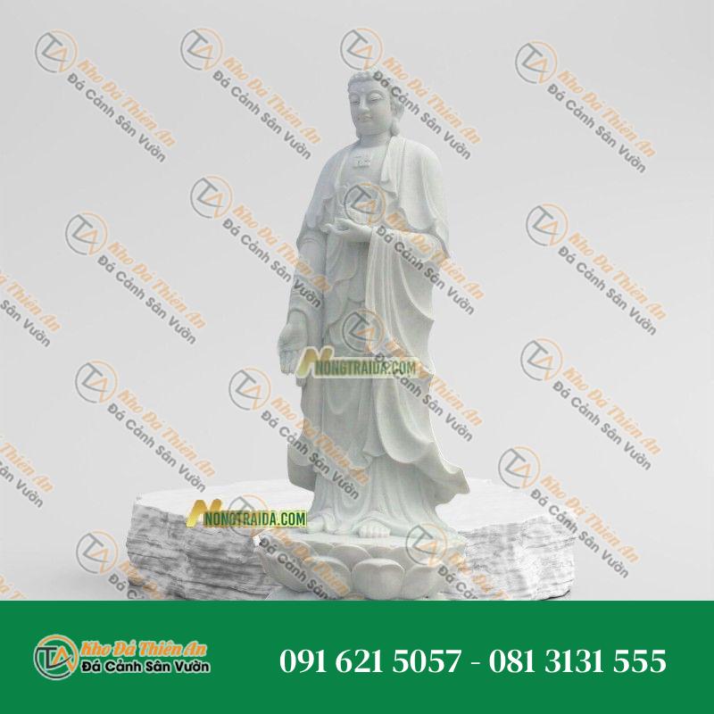 Tượng Phật A Di Đà Để Bàn Đứng Đá Trắng Vân 204cm – Kiểu Dáng Độc Đáo – Khodathienan.com