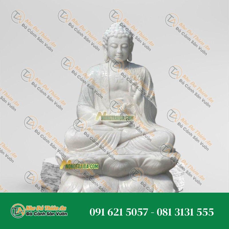 Tượng Phật A Di Đà Ngồi – Đá Trắng Muối 73cm – Khodathienan.com