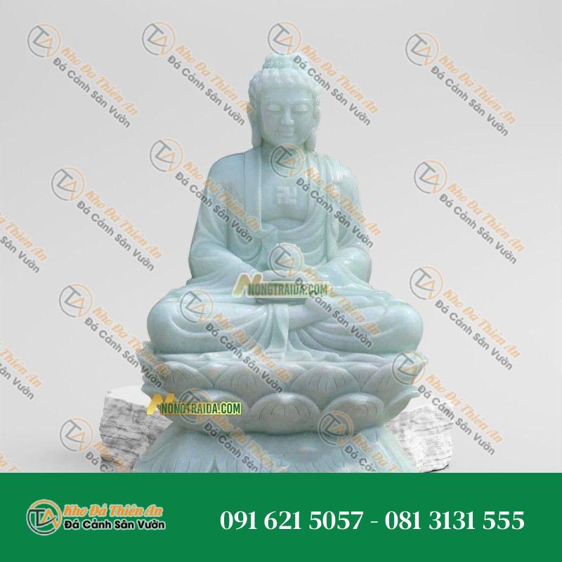 Tượng Phật A Di Đà Đá Trắng Xanh – 83cm – Kiệt Tác Nghệ Thuật – Khodathienan.com