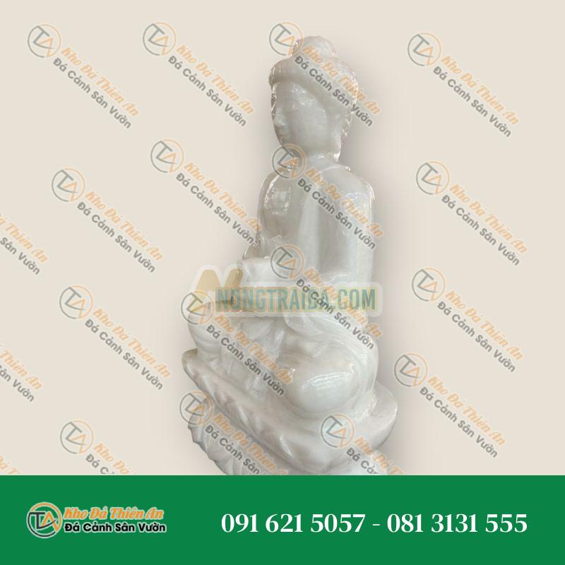 Tượng Phật A Di Đà Ngồi Đài Sen – Đá Cẩm Thạch Trắng – 30cm – Kiểu Dáng Uy Nghi, Thanh Lịch | Khodathienan.com