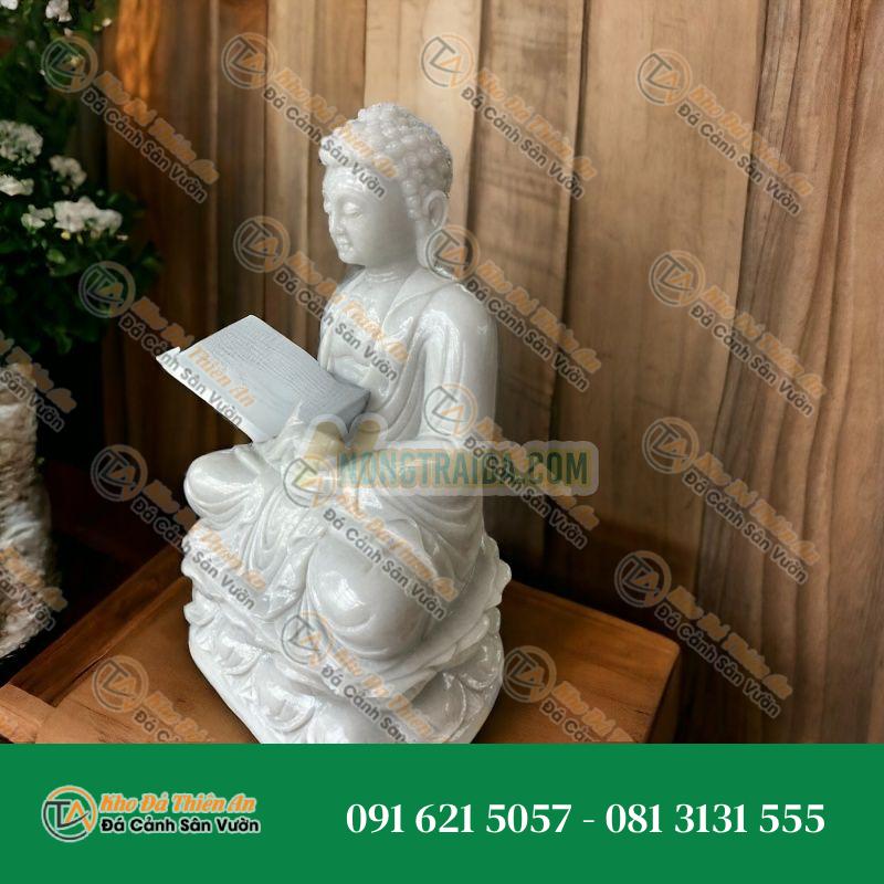 Tượng Phật A Di Đà Ngồi Đài Sen – Đá Cẩm Thạch Trắng Xám – 60cm – Phong Cách Cổ Điển, Uy Nghi | Khodathienan.com