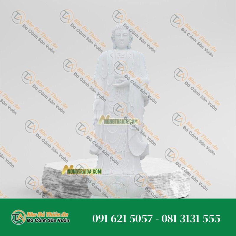 Tượng Phật A Di Đà – Đá Trắng Non Nước – Cao 154cm | Khodathienan.com