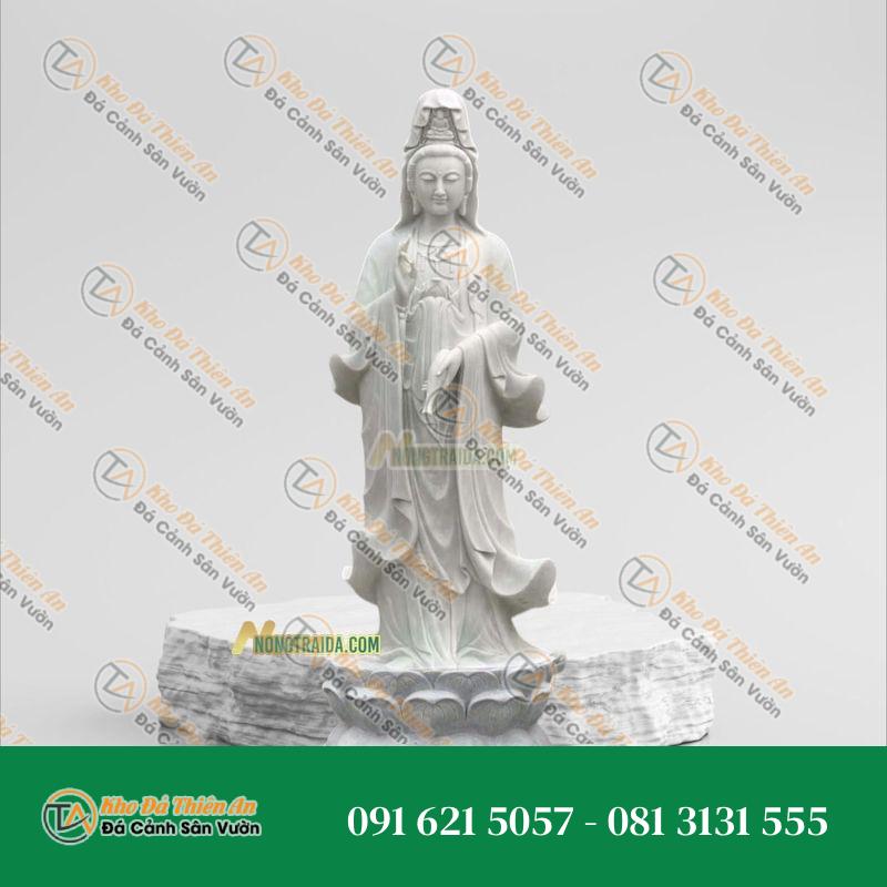 Tượng Quan Âm Bồ Tát Đá Trắng Lục Yên 190cm – Nét Đẹp Thiêng Liêng | Khodathienan.com