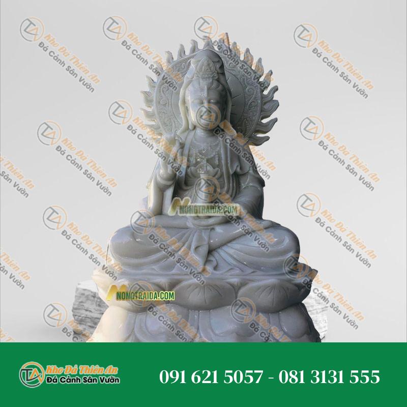 Tượng Quan Âm Bồ Tát Ngồi – Đá Trắng Nghệ An – Cao 117cm | Khodathienan.com