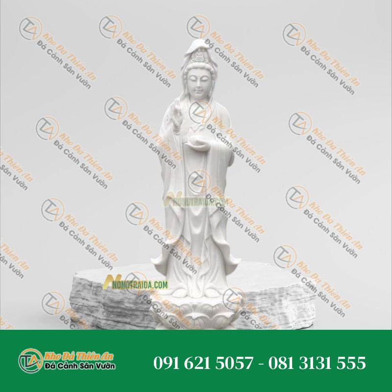 Tượng Phật Bà Quan Âm Đứng Đá Trắng Sứ 188cm – Kiểu Dáng Hoành Tráng – Khodathienan.com