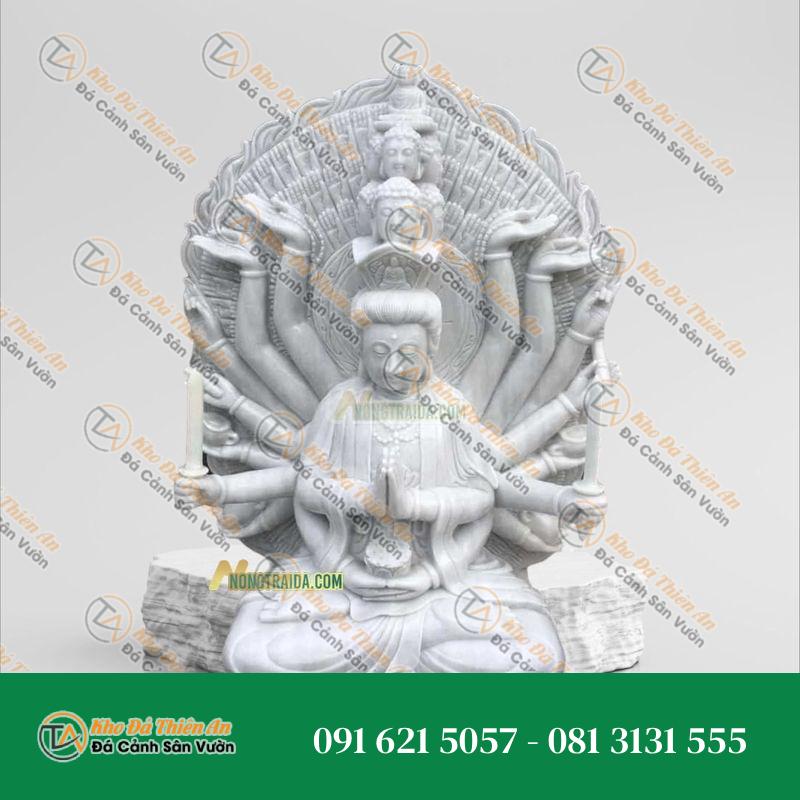 Tượng Phật Bà Quan Âm Nghìn Mắt Bằng Đá Trắng Muối – Cao 1.56M | Phong Thủy Bình An
