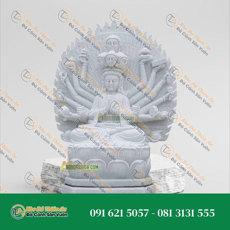 Tượng Quan Âm Nghìn Mắt Nghìn Tay – Đá Trắng Muối 1.22M – Khodathienan.com