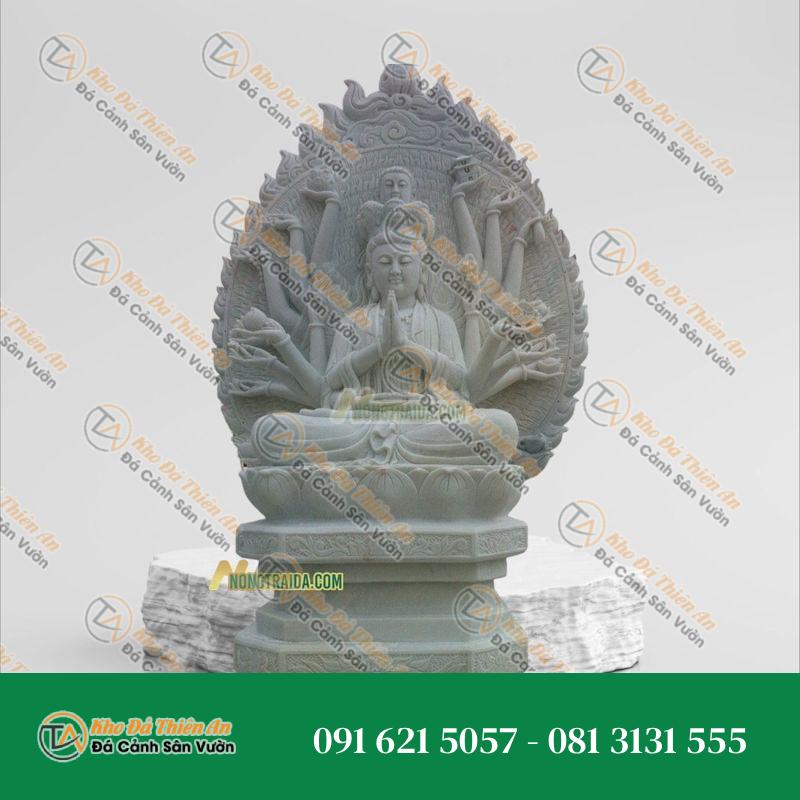 Tượng Quan Âm Nghìn Tay Nghìn Mắt Đá Trắng Vân 1.53m – Uy Nghi, Thịnh Vượng | Khodathienan.com