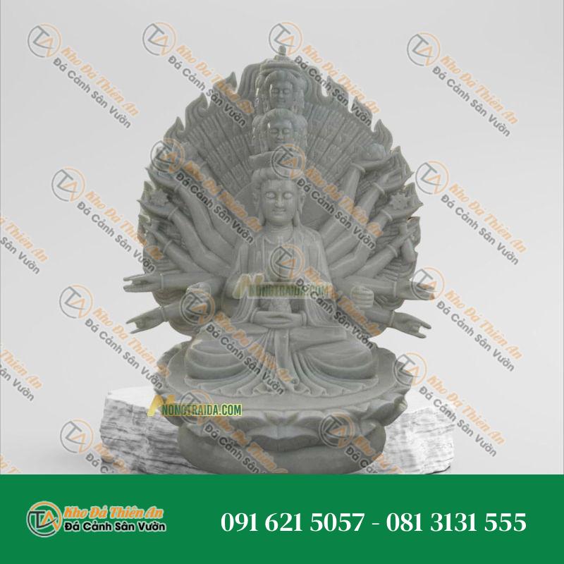 Tượng Quan Âm Nghìn Tay Nghìn Mắt – Đá Trắng Xám 1.35M – Khodathienan.com