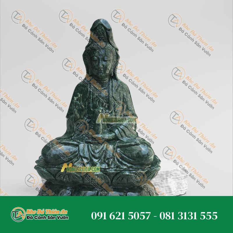 Tượng Quan Âm Bồ Tát Ngồi – Đá Xanh Ấn Độ – Cao 103cm | Khodathienan.com