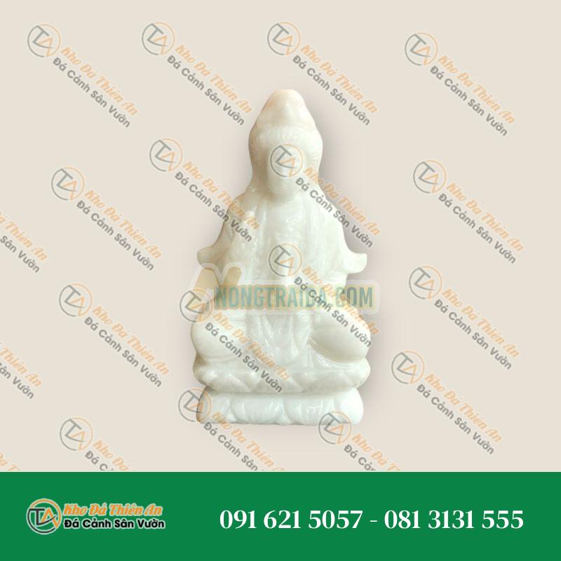 Tượng Phật Bà Quan Âm Ngồi Đài Sen – Đá Cẩm Thạch Trắng – 20cm – Kiểu Dáng Uy Nghi, Thanh Lịch | Khodathienan.com