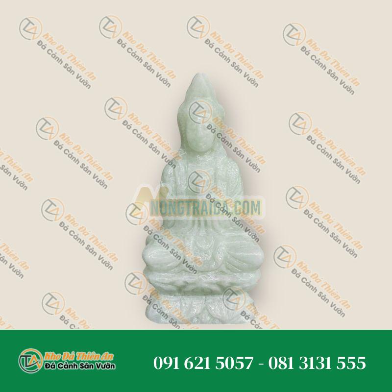 Tượng Phật Bà Quan Âm Ngồi Đài Sen – Đá Cẩm Thạch Trắng Xanh – 15cm – Trang Trí Xe Ô Tô, Bàn Làm Việc – Mang Lại Bình An, May Mắn | Khodathienan.com