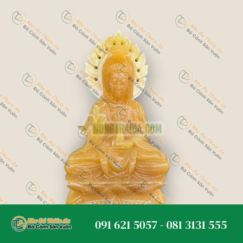 Tượng Phật Bà Quan Âm Ngồi Đài Sen – Đá Ngọc Hoàng Long – 25cm – Kiểu Dáng Uy Nghi, Thanh Lịch | Khodathienan.com