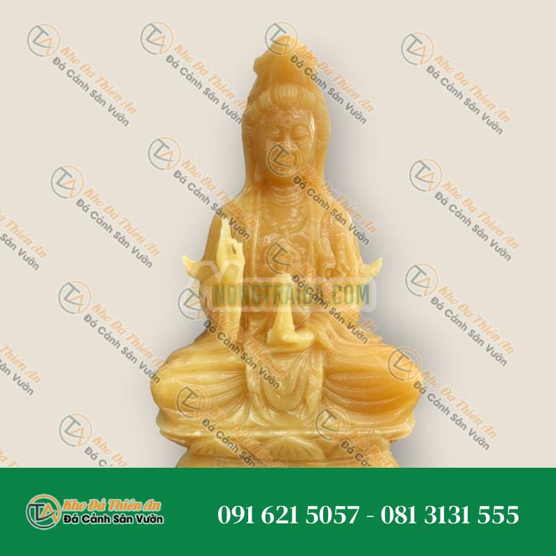Tượng Phật Bà Quan Âm Ngồi Đài Sen – Đá Ngọc Hoàng Long – 30cm – Kiểu Dáng Uy Nghi, Thanh Lịch | Khodathienan.com