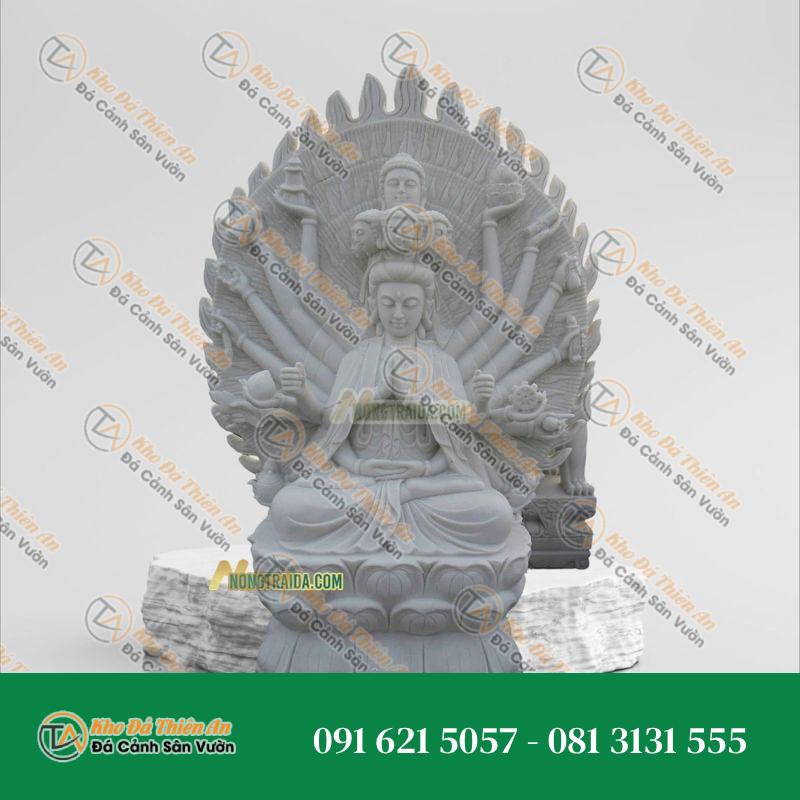 Tượng Phật Bà Quan Âm Thiên Thủ Thiên Nhãn Đá Trắng Xám 1.52M