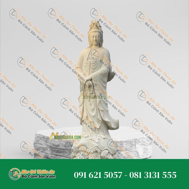 Tượng Quan Âm Bồ Tát Đứng – Đá Trắng Yên Bái – Cao 171cm | Khodathienan.com