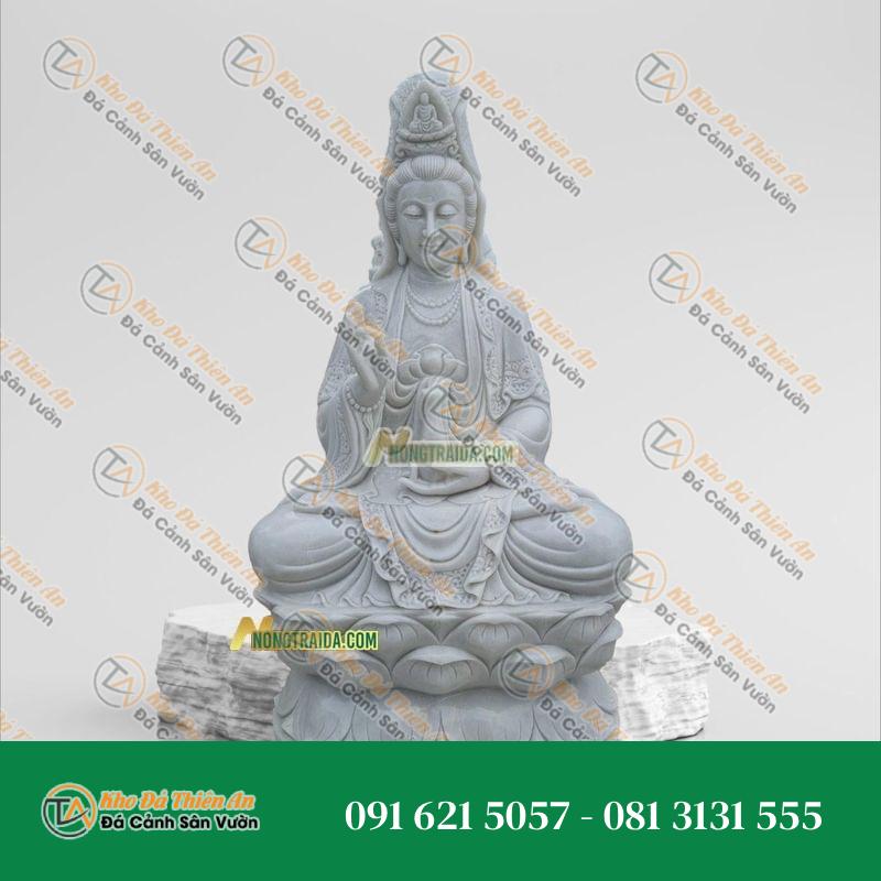 Tượng Quan Âm Ngồi Đá Trắng Vân Xanh 108cm – Bình An, An Lạc Cho Gia Đình | Khodathienan.com