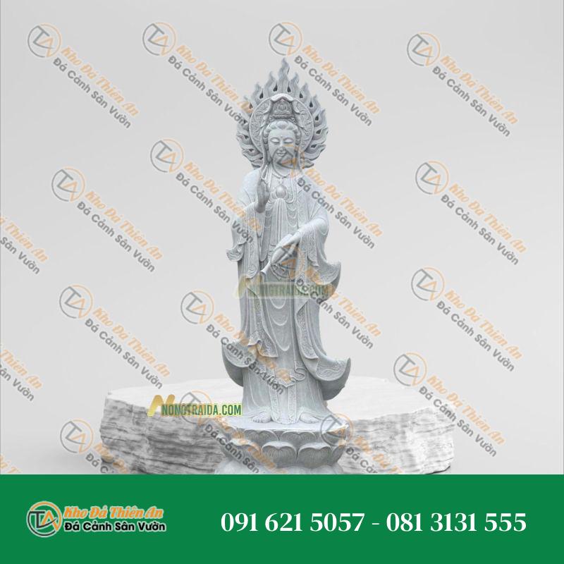 Tượng Phật Bà Quan Thế Âm Đứng Đá Cẩm Thạch Trắng 156cm – Khodathienan.com