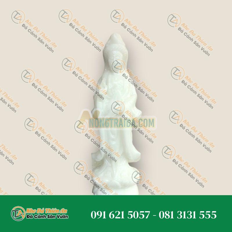 Tượng Quan Thế Âm Bồ Tát Đài Sen Cẩm Thạch Trắng 25cm – Bình An, May Mắn | Khodathienan.com
