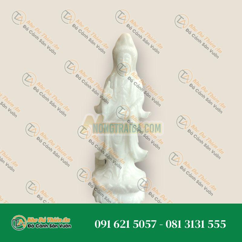 Tượng Quan Thế Âm Bồ Tát Đứng Đài Sen – Cẩm Thạch Trắng – Cao 30cm | Khodathienan.com
