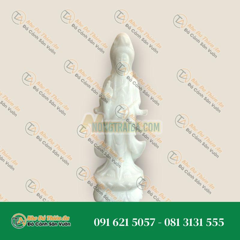 Tượng Phật Bà Quan Thế Âm Bồ Tát Đứng Đài Sen Cầu Bình An Đá Cẩm Thạch Trắng – Cao 40cm Giá Rẻ | Phong Thuỷ