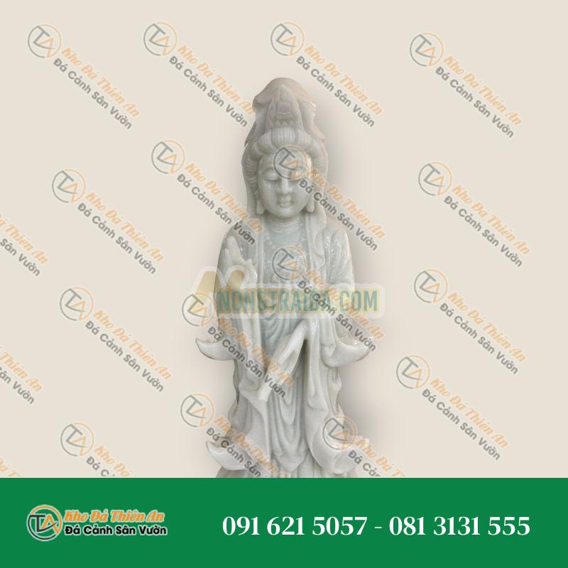 Tượng Quan Thế Âm Bồ Tát Đài Sen Cẩm Thạch Trắng 50cm – May Mắn – Khodathienan.com