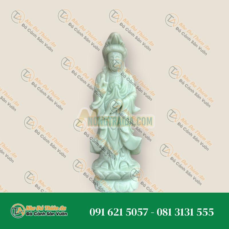 Tượng Quan Thế Âm Bồ Tát Đài Sen Cẩm Thạch Trắng Xanh 30cm – Bình An, May Mắn | Khodathienan.com