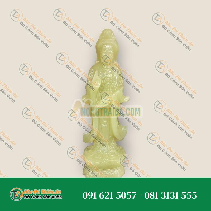 Tượng Phật Bà Quan Thế Âm Bồ Tát Đứng Đài Sen Cầu Bình An Đá Ngọc Onyx 30cm