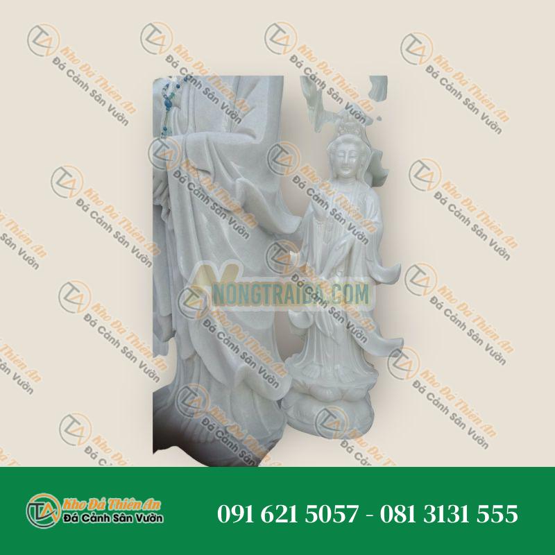 Tượng Phật Bà Quan Thế Âm Đài Sen Đá Cẩm Thạch Trắng – 1,04m – Khodathienan.com