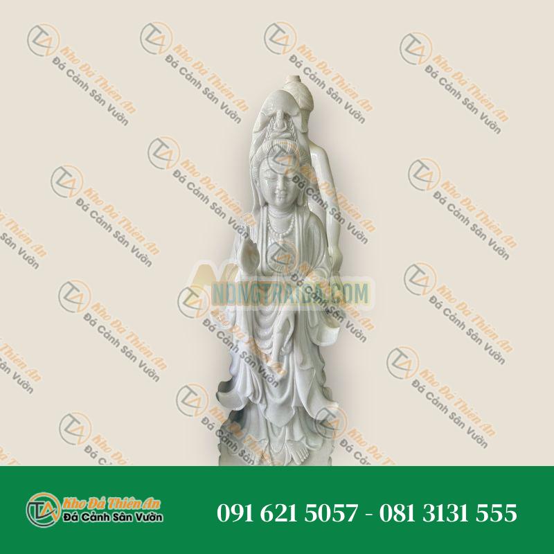 Tượng Quan Thế Âm Đài Sen Cẩm Thạch Trắng 1m – Kiểu Dáng Hoành Tráng – Khodathienan.com