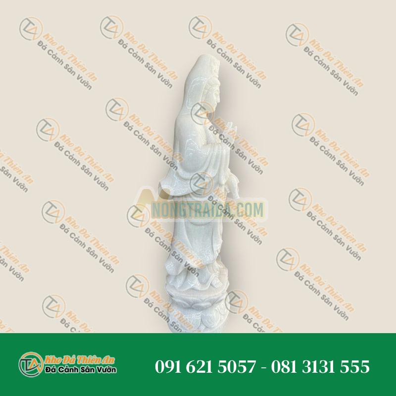 Tượng Quan Thế Âm Bồ Tát Đá Cẩm Thạch Trắng 50cm – Bình An, Thịnh Vượng | Khodathienan.com