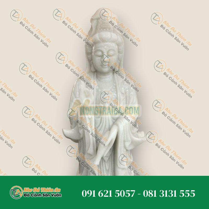 Tượng Phật Bà Quan Thế Âm – Đá Cẩm Thạch Trắng – Cao 60cm – Khodathienan.com