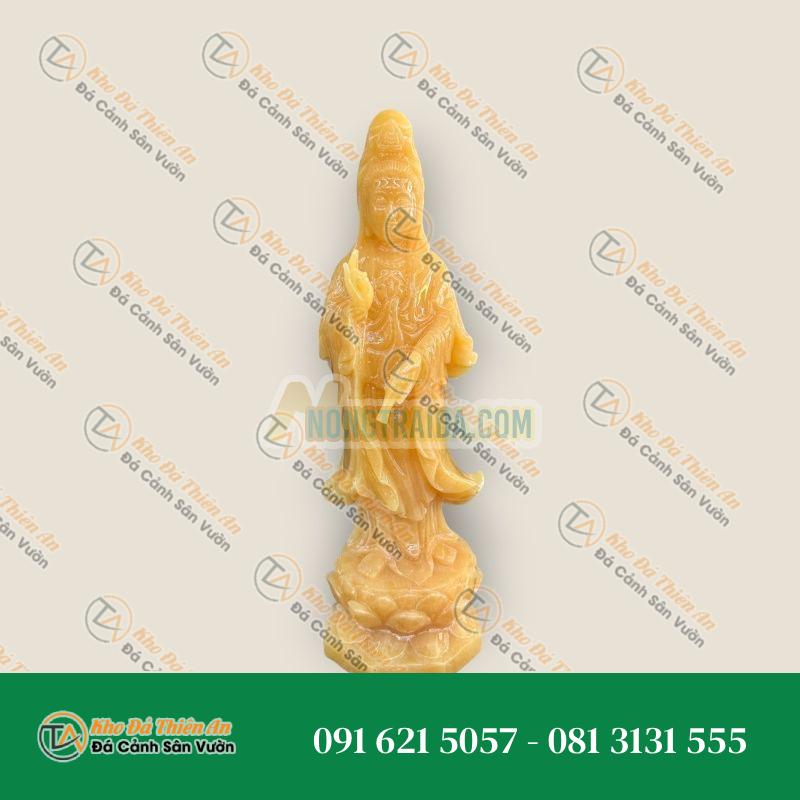 Tượng Phật Bà Quan Thế Âm Bồ Tát Đứng Đài Sen Đá Ngọc Hoàng Long 35cm