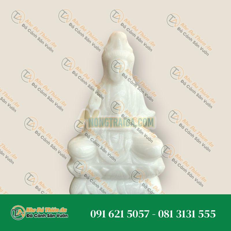 Tượng Quan Thế Âm Ngồi Đài Sen Đá Trắng 25cm – Bình An, May Mắn – Khodathienan.com