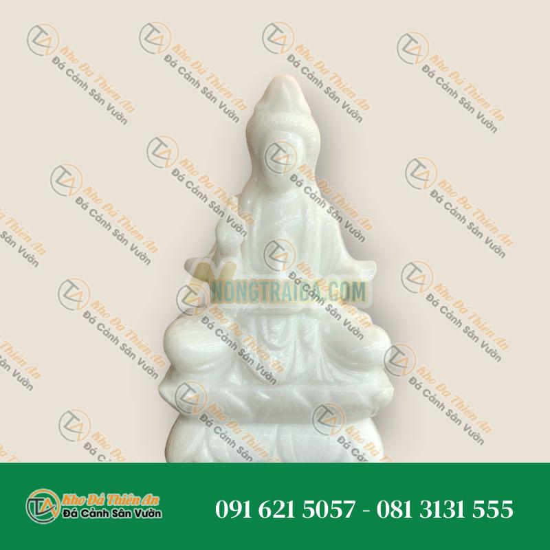 Tượng Quan Thế Âm Ngồi Đài Sen Đá Trắng 30cm – Kiểu Dáng Độc Đáo – Khodathienan.com