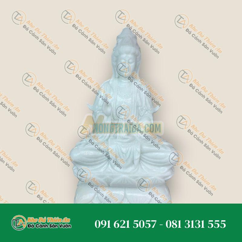 Tượng Quan Thế Âm Ngồi Đài Sen Đá Trắng 50cm – Kiệt Tác Nghệ Thuật – Khodathienan.com