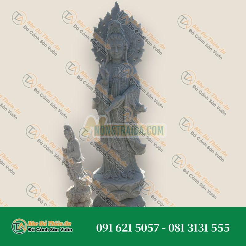 Tượng Phật Bà Quan Thế Âm – Tỏa Hào Quang – Đá Cẩm Thạch Trắng – Cao 1,8m