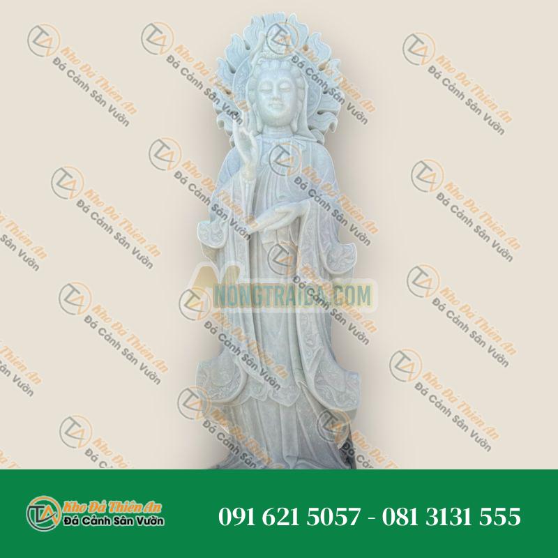 Tượng Phật Bà Quan Thế Âm – Tỏa Hào Quang – Đá Cẩm Thạch Trắng – Cao 2,5m