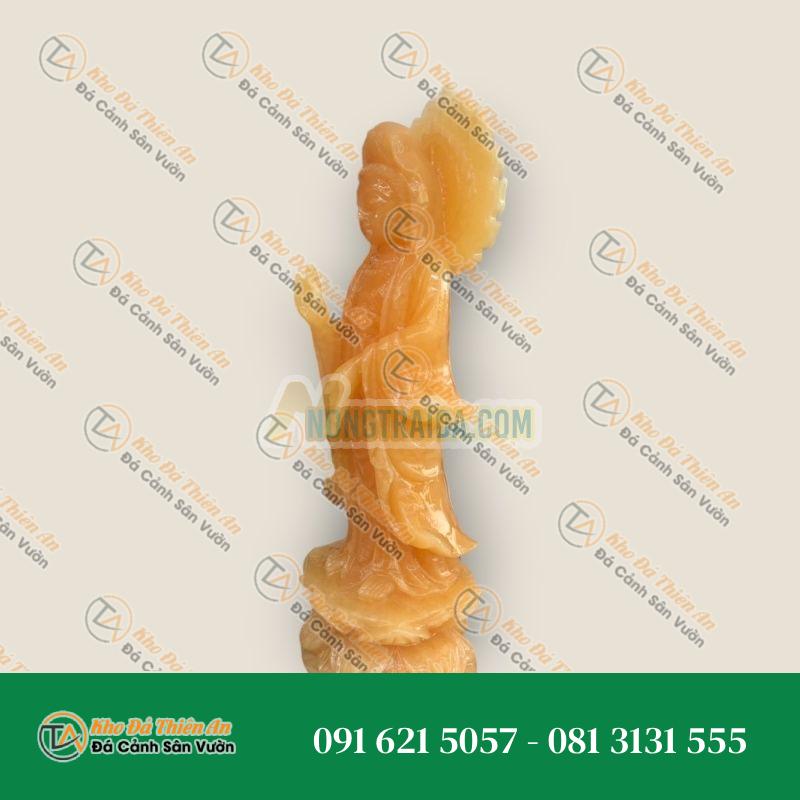 Tượng Phật Bà Quan Thế Âm Bồ Tát Tỏa Hào Quang Đứng Đài Sen Đá Ngọc Hoàng Long 30cm