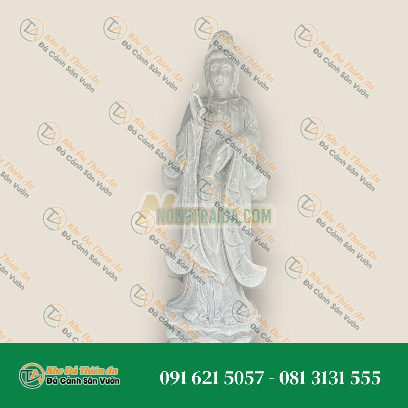 Tượng Quan Thế Âm Bồ Tát Tỏa Hào Quang, Đá Trắng, Cao 2.5m, Kiểu Dáng Hoành Tráng | Khodathienan.com